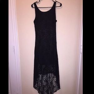 ALL LACE, form fitting, high low black dress